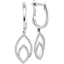 10k White Gold Womens Round Diamond Double Nested Oval Dangle Earrings 1/4 Cttw - £328.42 GBP