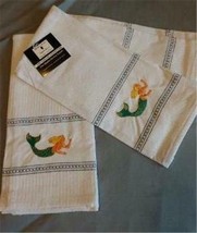 Mermaid Embroidered Tea Kitchen Towel Pair 2 Cotton - $21.73