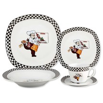 Porcelain 20 Piece Square Dinnerware Set Service For 4-CHEF Design - £77.48 GBP