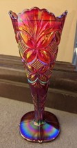 Vintage Red Carnival Footed Vase  Beautiful Colors - £39.08 GBP