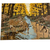 Vintage Paint By Number PBN Painting Deer Stag Doe Autumn Forest 15” x 11” - £78.06 GBP