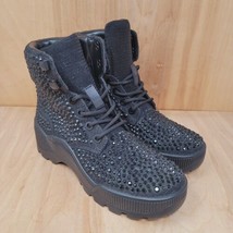 Michael Kors Womens Combat Boots Size 7 M Shane Black Rhinestone Sequins - £78.61 GBP