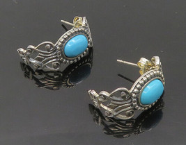 AVON 925 Sterling Silver - Vintage Turquoise Shiny Curved Drop Earrings - EG9225 - £30.11 GBP