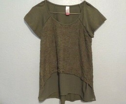 No Boundaries Olive Green Lace Blouse Shirt Short Sleeve Small - £3.53 GBP
