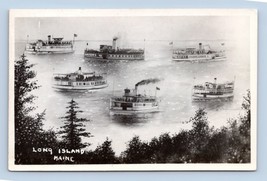RPPC Photo Montage Steamships in Harbor Long Island Maine ME UNP Postcard N7 - £45.14 GBP