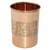 Pure Copper Water Tumbler Design Embossed Ayurvedic Yoga Health Benefits - £9.16 GBP
