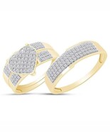 Ihn &amp; Sie Hochzeit Dreifarbiges Ring Set Künstlicher Diamant 14k Silber - $2,216.57 MXN