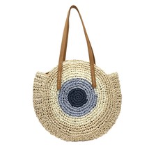 Summer Straw Rattan Bag Color Splicing Woven Women Messenger Bags Handbag For Wo - £22.49 GBP