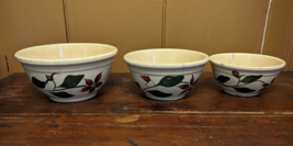 Vintage Watt Pottery Nesting Mixing Bowls 6, 7 and 8 Star Flower Yellowware - $48.37