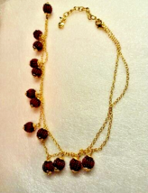 Talbots Chain Necklace Acrylic Resin Red Stone Women Costume Jewelry 30&quot;+3.5&quot; - £19.29 GBP