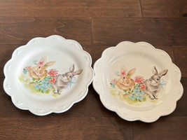 Grace Teaware Dinner Plates Set of 4 New Easter Bunny Pink Floral Scalloped - £63.38 GBP