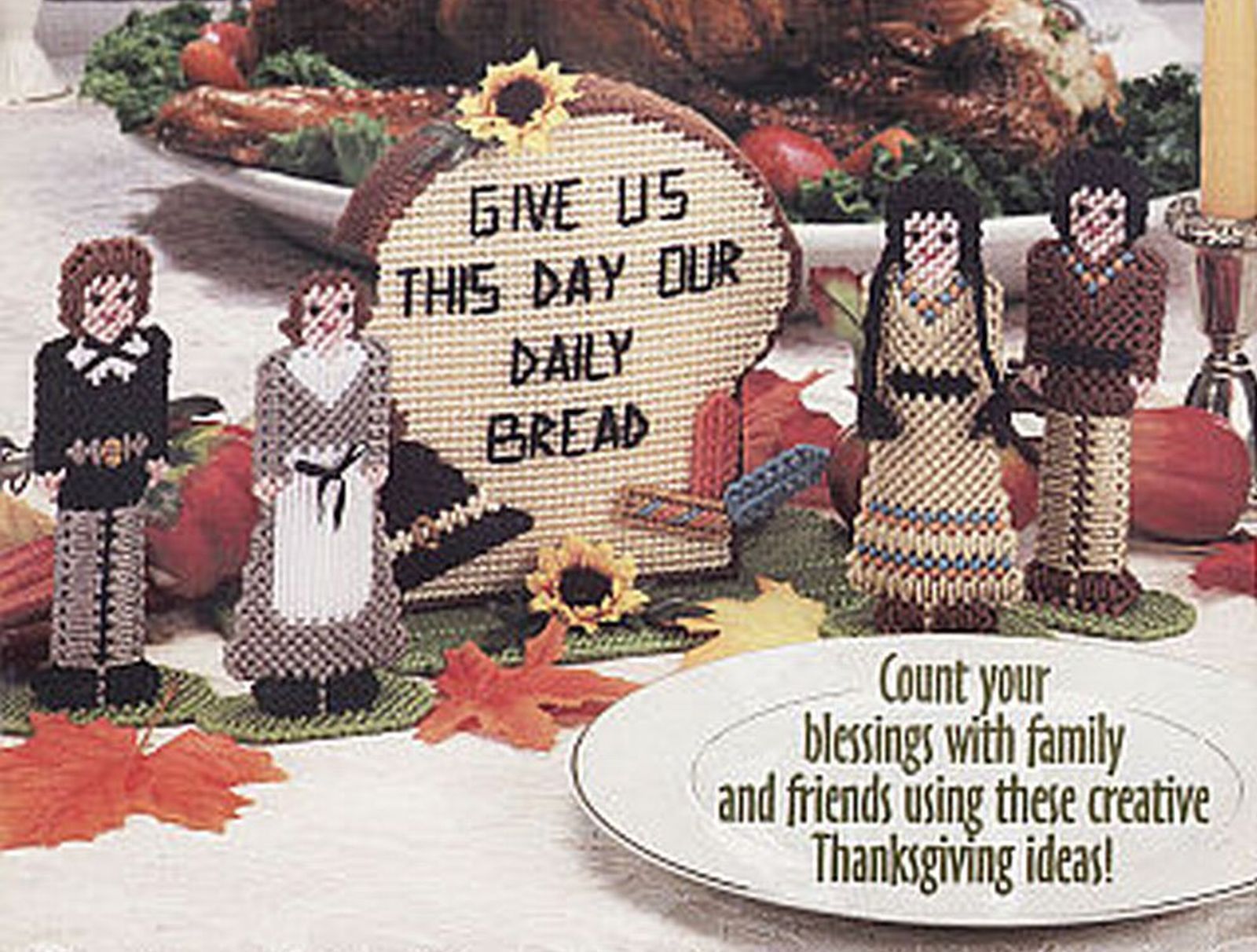 Primary image for Plastic Canvas Thanksgiving Bread Basket Centerpiece Pilgrim Indian Patterns