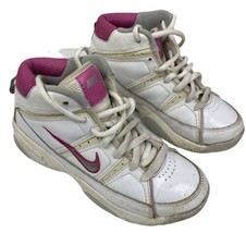 nike high top size 1y 345162-161 basketball shoe White With Pink & Gray - $11.99
