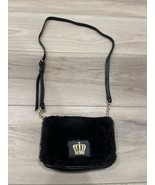 Juicy Couture Black Faux Fur Holiday Flap Crossbody Gold Tone Crown Y2K - $34.65