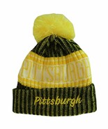 Pittsburgh Plush Lined Embroidered Winter Knit Pom Beanie Hat (Black/Gol... - $21.81 CAD
