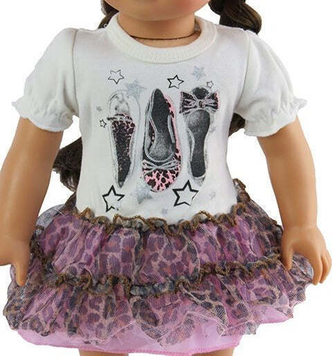 Doll Dress 18in Pink Leopard Print Tullie Skirt Bow fits American Girl Dolls - £4.66 GBP