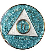 2 Year Aqua Glitter Tri-Plate Alcoholics Anonymous Medallion- AA Sobriet... - $18.80