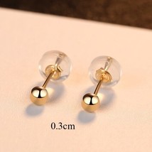 Genuine Gold Solid Bead Ball Stud Earrings For Women Minimalism Yellow Gold Earr - £45.49 GBP