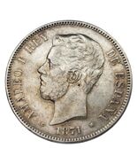 1871 (74) DR-M Spain 5 Pesetas Silver Coin in XF, KM# 666 - €116,96 EUR
