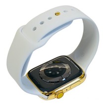 Custom 24K Gold Plated 45MM Apple Watch SERIES 8 White Sport Band Gold Dial - £1,009.42 GBP