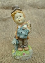Old Collectibles Bisque Porcelain Figurine wanderer Boy w/ umbrella bag hat toys - £22.16 GBP