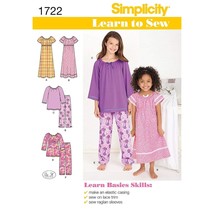 Simplicity 1722 Learn to Sew Girl&#39;s Pajama Sewing Patterns, Sizes 7-14 - £15.00 GBP