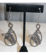 Vintage USA Metal 3&quot; Dangle Pierced Earrings Western Pistol in Holster 16-D - $38.61