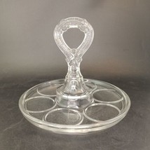 Vintage 1943 L.E. Smith Clear Glass Tray Round Divided 6-Drink 8.5&quot; D Caddy - £14.27 GBP