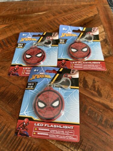NEW Marvel Spiderman Portable Clipable LED Flashlight Ages 6+ Lot Of 3 - $11.88