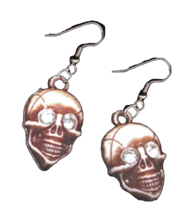 Funky Punk SKULL EARRINGS Rhinestone Biker Pirate Costume Gothic Novelty Jewelry - £6.16 GBP