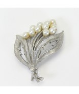 JJ Simulated Pearl Leaves Silver Tone Pin Brooch 1.7&quot; H x 1.2&quot; W Signed - €6,76 EUR