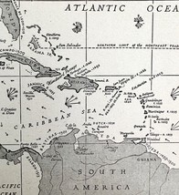 Map 1942 Caribbean Sea In Colonial Era 5.5 x 9&quot; World History Ephemera D... - $367.61 MXN