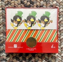 Vintage 80s American Greetings Christmas Penguin Self Mailers Cards w/Gold Seals - £9.58 GBP
