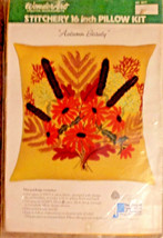 Wonderart Pillow Craft Kit Autumn Beauty 16&quot; Crewel Embroidery Vintage - $13.86