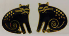 LAUREL BURCH &quot;CHESHIRE CAT&quot; Black Enamel Gold-Tone Clip-on EARRINGS - £20.10 GBP