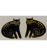 LAUREL BURCH "CHESHIRE CAT" Black Enamel Gold-Tone Clip-on EARRINGS - $25.00