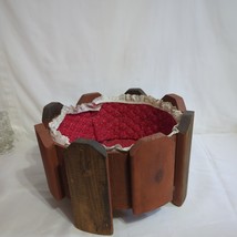 Handmade Wooden Flower Planter Basket Floweral Lined Red - £23.55 GBP