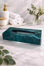 MCM Faux Marble Acrylic Lucite Plastic Tissue Box Holder Green 70's Hori... - $47.49