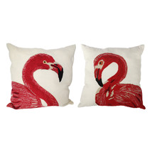 Set Of 2 Embroidered Flamingo Pillows - £103.69 GBP