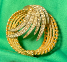 Rare Vintage Coro Gold-tone Swirl Brooch/Pin with Rhinestones  - $77.79