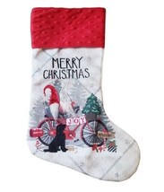 Gnomes on Bicycle with Black Dog Christmas Stocking - $14.99