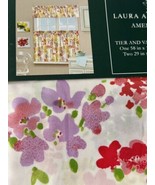 Laura Ashley New Amelie 3 Piece Curtain Set Tier &amp; Valance Floral - $19.79