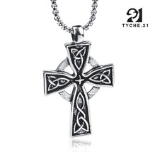Mens Vintage Celtic Cross Irish Knot Pendant Necklace Stainless Steel Chain 24" - £9.45 GBP+