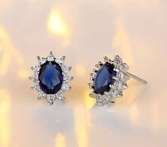 Natural 925 Sterling silver Blue Sapphire Halo Art Deco Earings, special... - £133.12 GBP