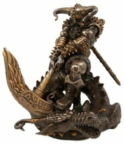 Thor Ragnarok Figurine Norse Donar Slaying Midgard Dragon With Mjolnir Hammer