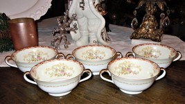 5pc Vintage 1930’s Noritake “M” Double Handle Tea/Soup Cup Set Floral Pattern  - £42.71 GBP