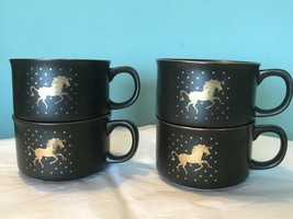 4 Otagiri Japan Black Gold Ceramic Unicorn Stars Soup Chili Coffee Mug stickers - £37.98 GBP