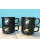 4 Otagiri Japan Black Gold Ceramic Unicorn Stars Soup Chili Coffee Mug s... - $903.20 MXN
