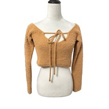AFRM Womens Cropped Sweater Brown Long Sleeve Scoop Neck Ribbed Knit Tie... - £25.42 GBP