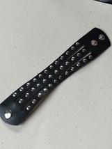 Wide Faux Black Leather Split w Silvertone Rivets GOTH Bracelet – 8.25 inches in - £8.87 GBP